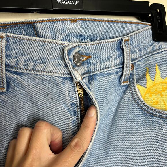 Vtg Levi's 560 Jeans 29x32 Loose Fit Tapered Celestial Hand Painted Artsy Sun - Picture 5 of 13